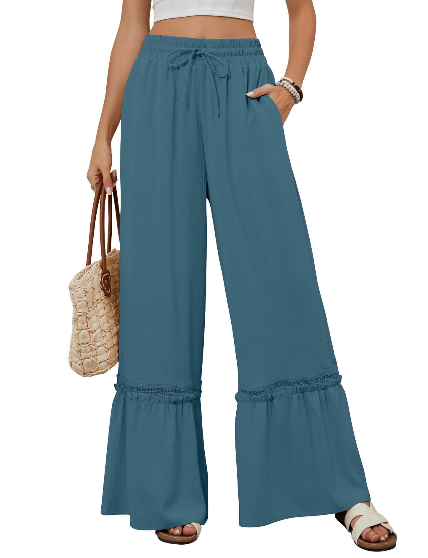 Women's Drawstring Wide-Leg Trousers