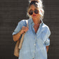 Lapel Short Sleeve Denim Jumpsuit