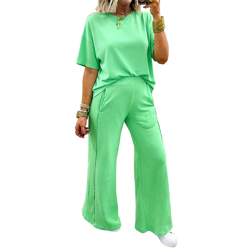 Solid Cover Oversize Tee Pocketed Casual Pants 2pcs Outfit