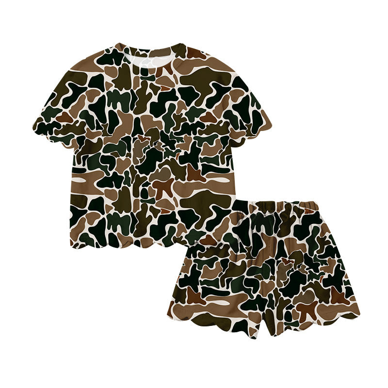 Kid's Camo T-Shirt & Scalloped Shorts Two-Piece Lounge Set