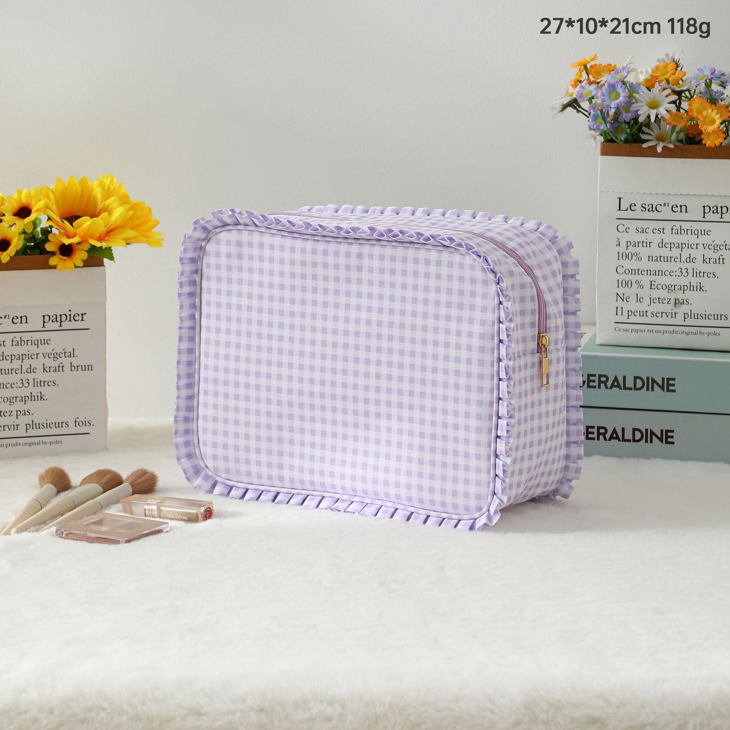 Ruffle Checker Cosmetic Bag