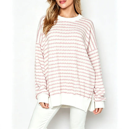 Bubble Poly Cotton Stripe Tunic with Side Slit