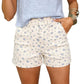 White Floral Casual Cute Denim Shorts