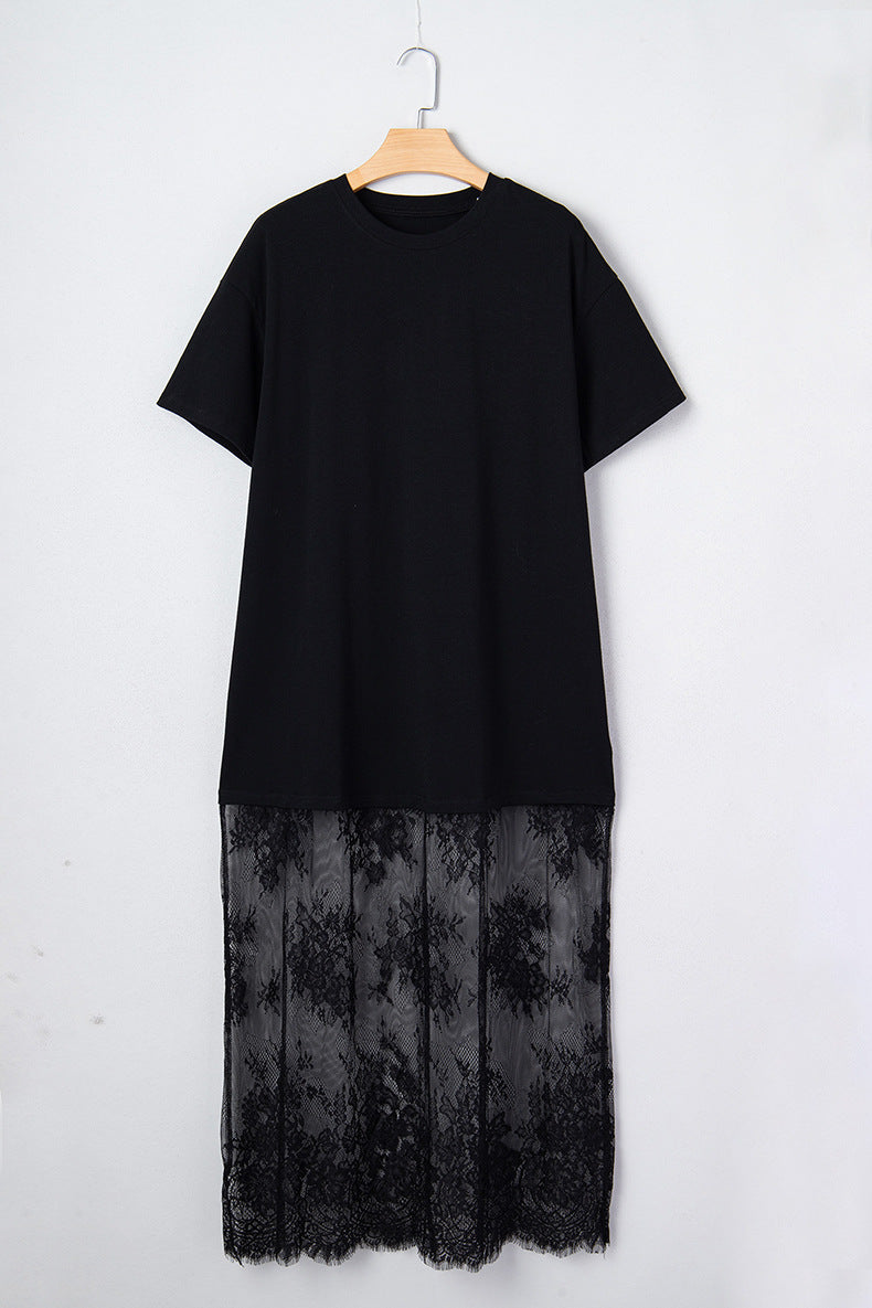 Floral Patchwork Short Sleeve T Shirt Loose Maxi Dress