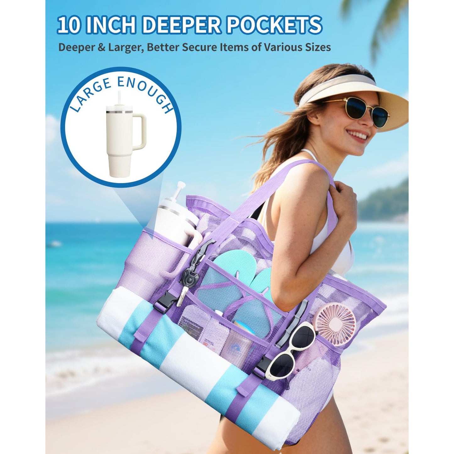 Large Mesh Beach Tote & Utility Bag