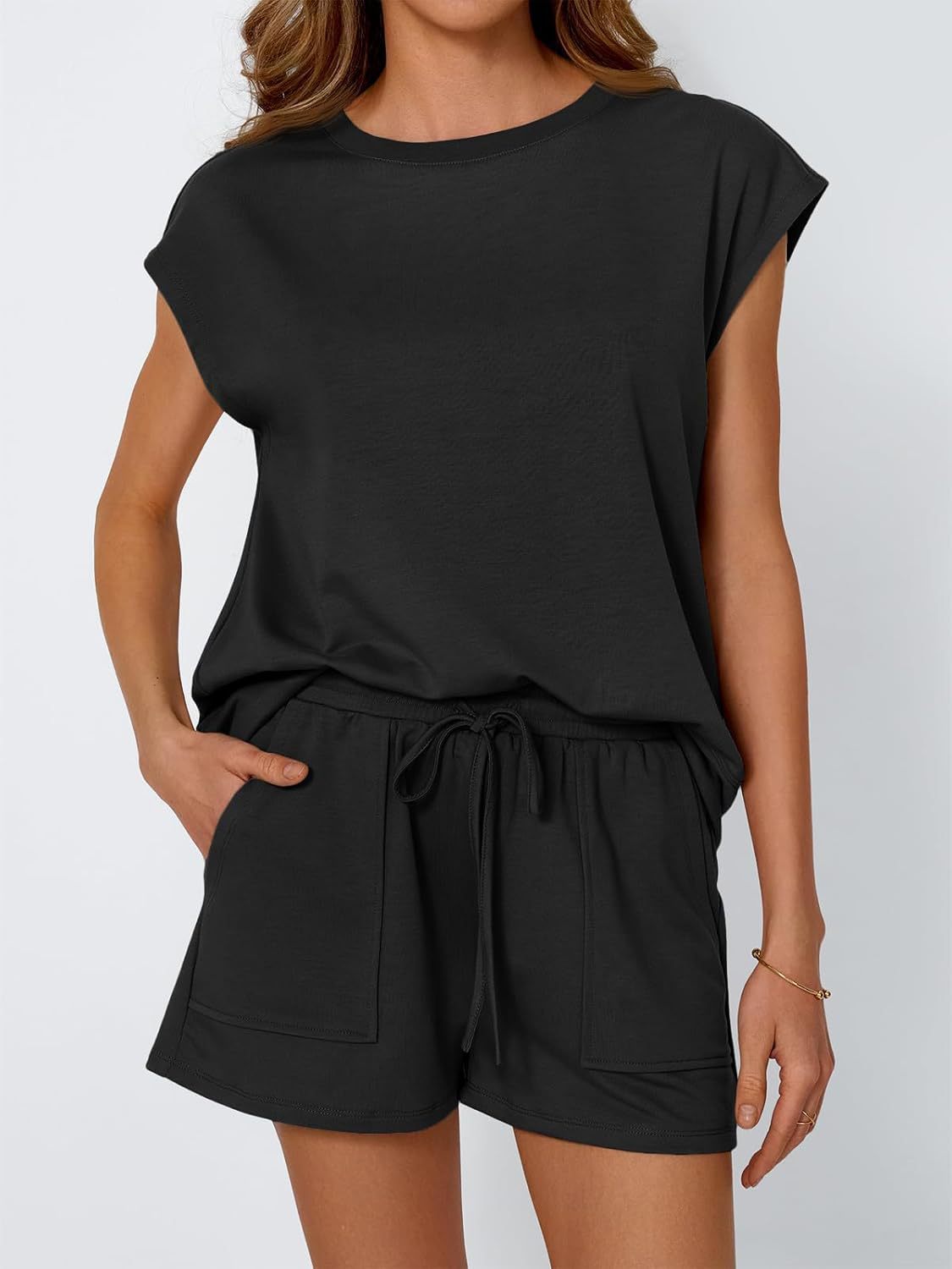 Short Sleeve Lounge Top and Shorts Set with Relaxed Fit