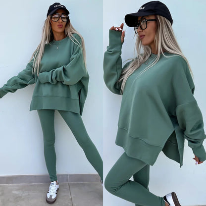Spring women's tight trousers loose sweatshirt two-piece suit
