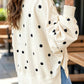 Oversized Color-Block Polka-Dot Print Pullover Sweatshirt