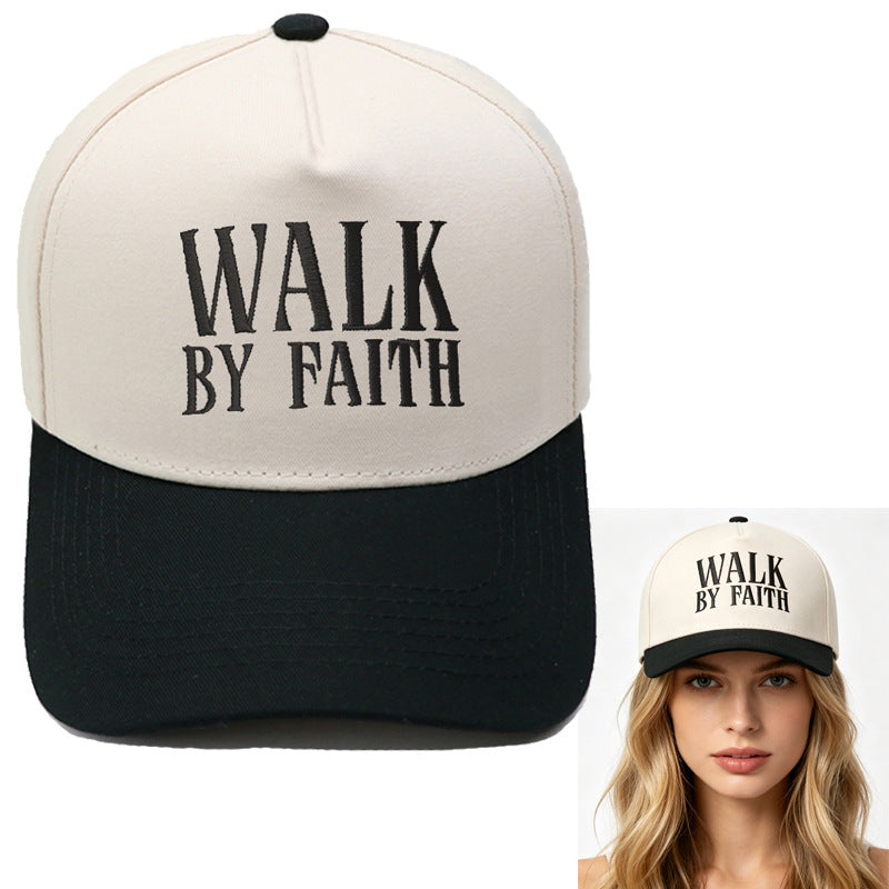 "Walk by Faith" Embroidered Retro Color-Block Trucker Hat
