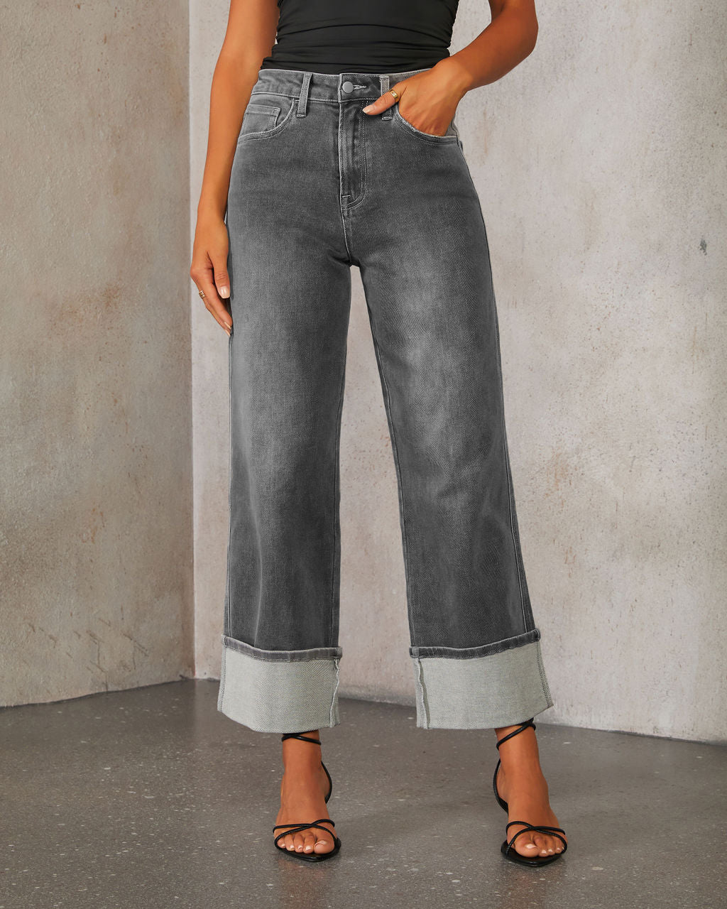 High Rise Straight Cuff Jeans