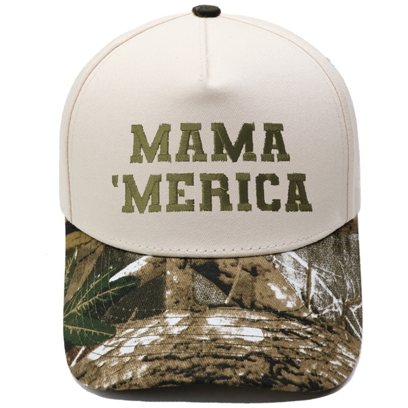 Embroidered "MAMA MERICA" Trucker Hat – Color-Block Structured Baseball Cap