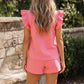 Half Zipped Ruffled Short Set