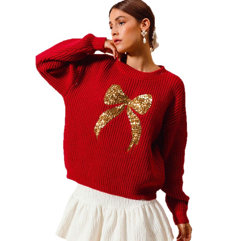 Golden Bow Chunky Knit Sweater