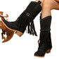 Women's tassel boots rivet belt buckle mid-calf boots