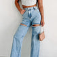 Slit-Front Wide Leg Rhinestone Jeans