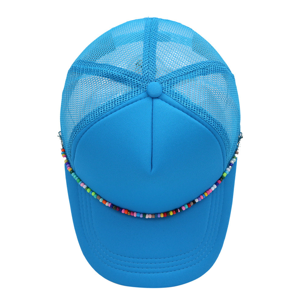 Multicolor Beaded Band Black Trucker Hat
