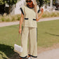 Color Block Pocketed T Shirt and Wide Leg Pants Set