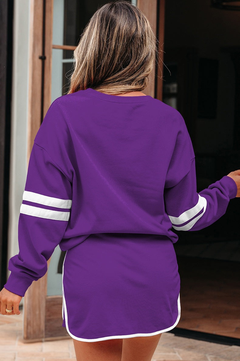 Varsity Stripe Detail Drop Shoulder Pullover Mini Skort Set