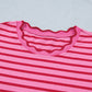 Rose Stripe Striped Short Sleeve Scalloped Trim Side Slit T-Shirt Dress