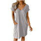 V-neck Short Sleeve Pocket Dress