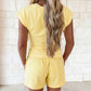 Cream Solid Short Sleeve Elastic Waist Pocket Casual Two Piece Short Set