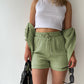 Textured Shirt + Drawstring Shorts 2-Piece Set