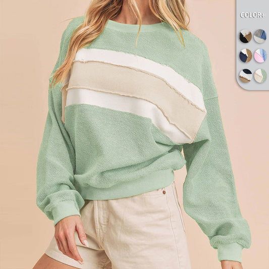 Contrast Color Loose Round Neck Sweatshirt