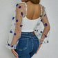 Floral Embroidery Off Shoulder Lantern Sleeve Curved Hem Top