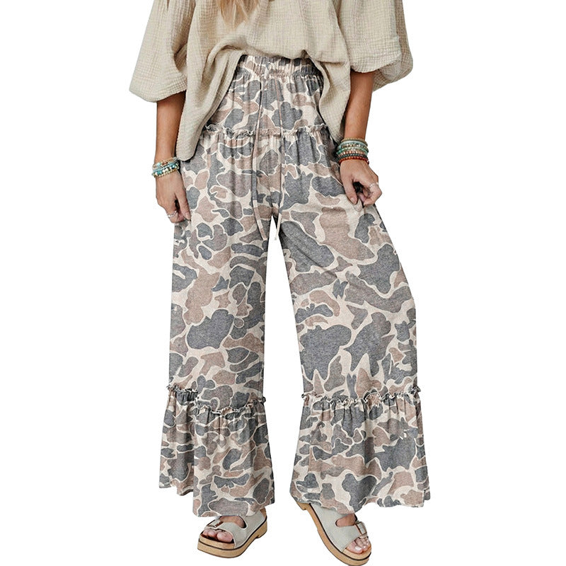 Multicolour Camo Print Wide Leg Casual Pants