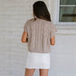 Simply Taupe Cable Knit Colorblock Satin Bowknot Short Sleeve Sweater