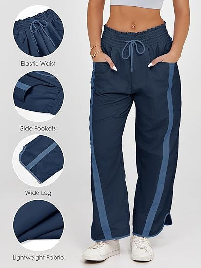 Retro Contrast Side Stripe Wide Leg Track Pants