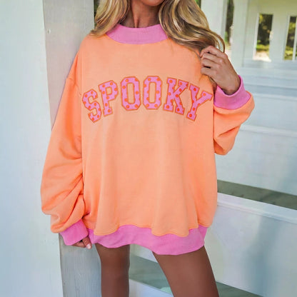 Polka Dot Letter Graphic Colorblock Tunic Sweatshirt