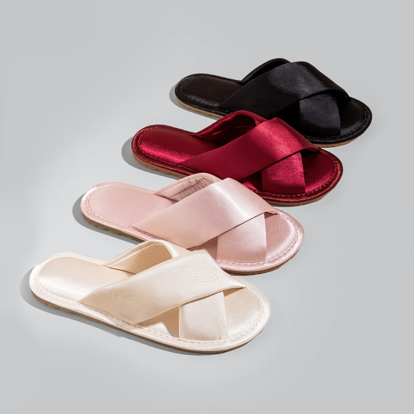 Women's Satin Cross-Strap Slide Slippers