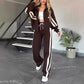 Striped Zipper Top Jacket Casual Sports Suit Women