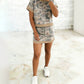 Retro Camouflage Color Block Trim Skort 2pcs Outfit