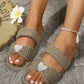 Pearled Heart Shape Ribbed Flat Slippers