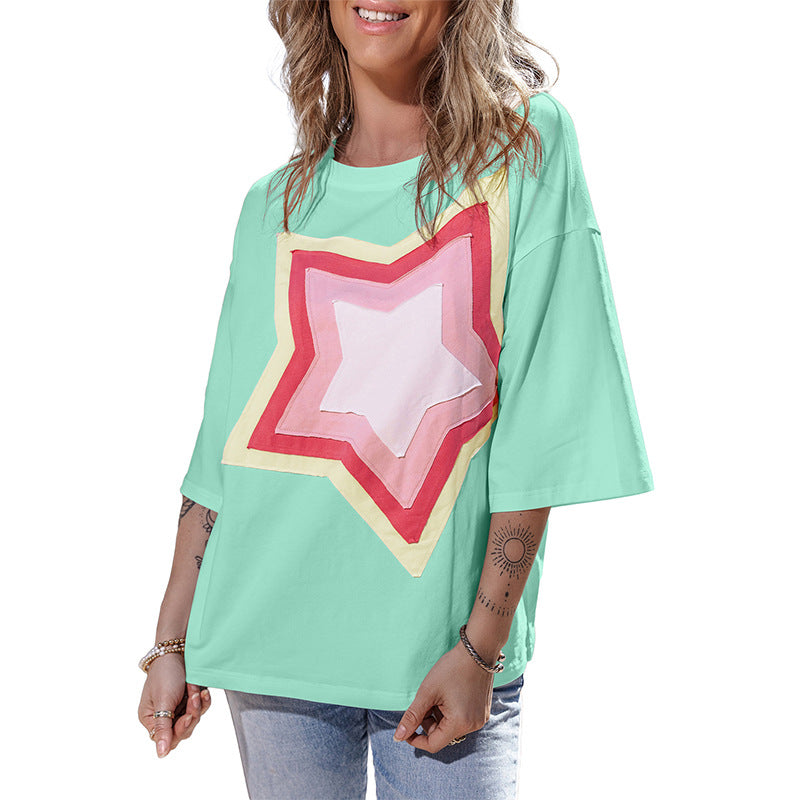 Loose Casual Style Printed Short Sleeved Top