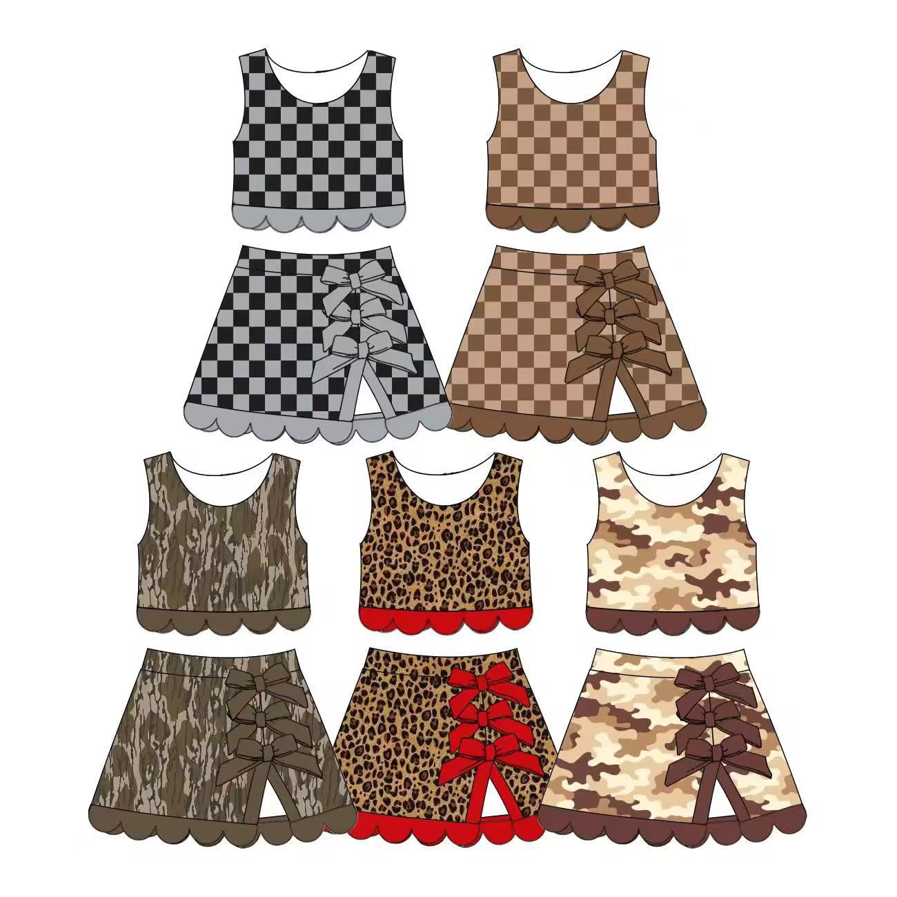 Custom Text Logo Girls' Sleeveless Top and Skirt Two-Piece Set