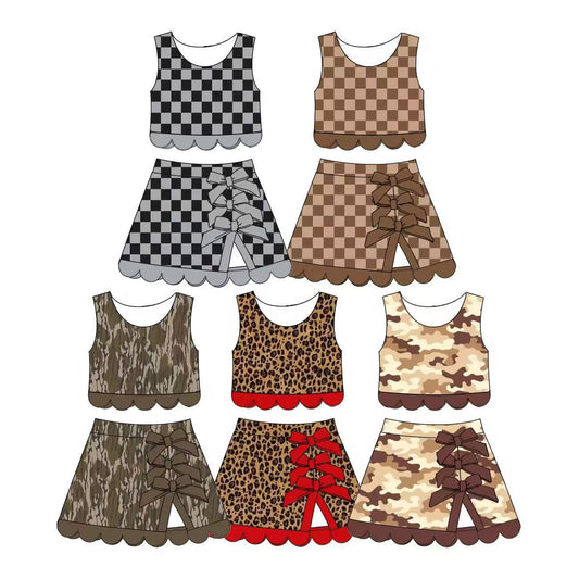 Custom Text Logo Girls' Sleeveless Top and Skirt Two-Piece Set