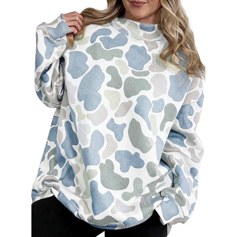 Sky Blue Camouflage Western Style Pullover Sweatshirt