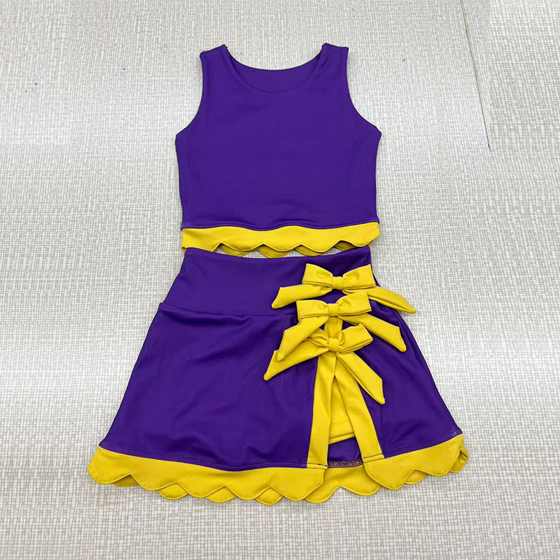 Custom Text Logo Girls' Sleeveless Top and Skirt Two-Piece Set