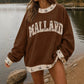Coffee Western Contrast Detail Letter Graphic Baggy Sweatshirt