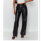 PU Leather Wide-leg Pants