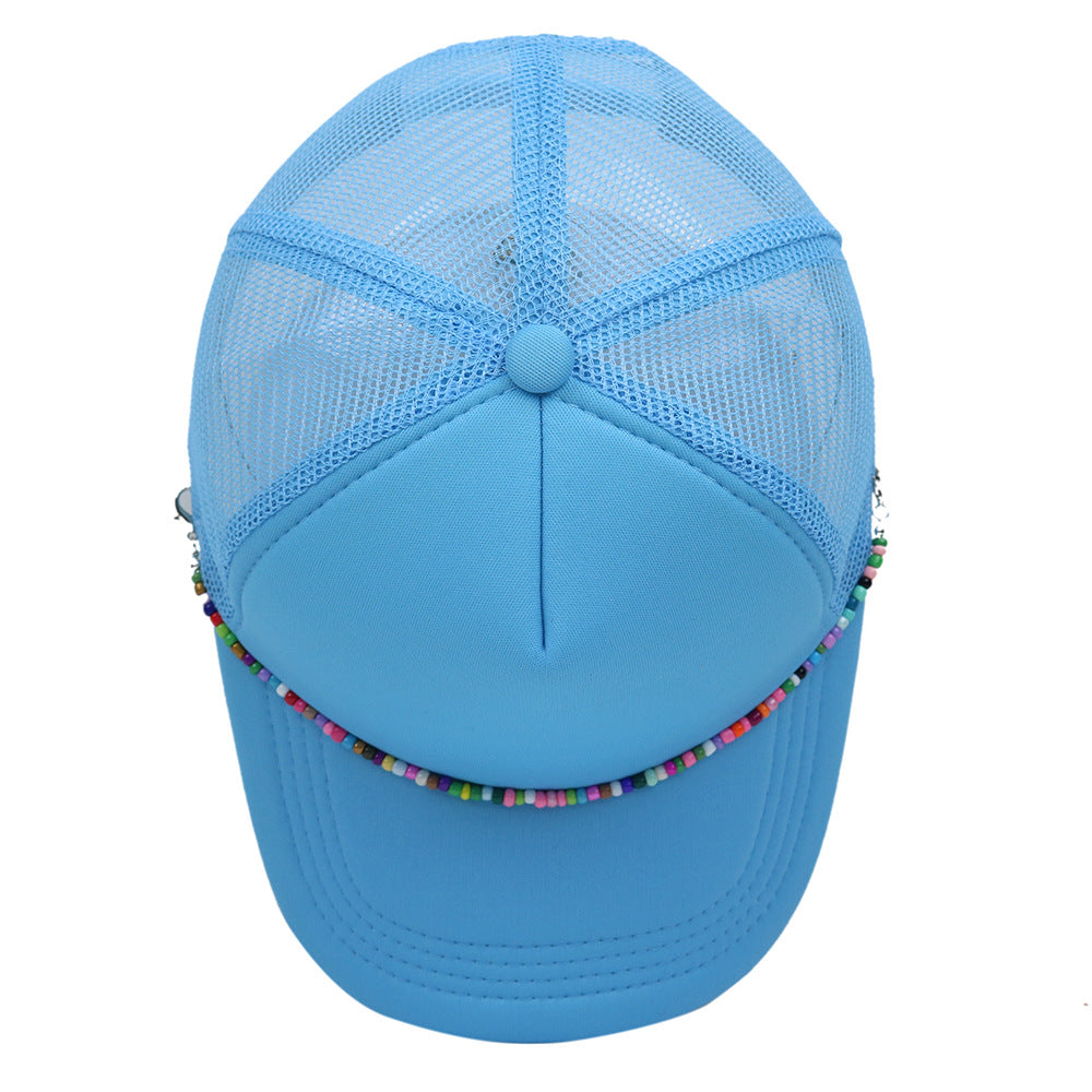 Multicolor Beaded Band Black Trucker Hat