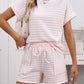 Stripe Knitted Short Sleeve Top and Drawstring Shorts Set