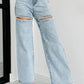 Slit-Front Wide Leg Rhinestone Jeans