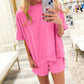 Orchid Bouquet Raw Edge Patch Pocket Oversized Top and Shorts Set