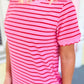 Rose Stripe Striped Short Sleeve Scalloped Trim Side Slit T-Shirt Dress