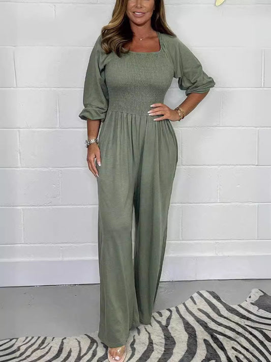 Square Neck Casual Solid Jumpsuit