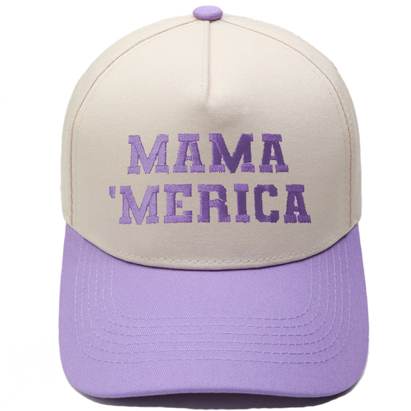 Embroidered "MAMA MERICA" Trucker Hat – Color-Block Structured Baseball Cap